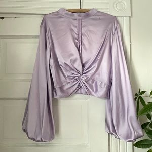 Eve silky purple long puffy sleeve crop